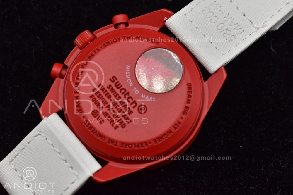 Chic Swatch x Omega Bioceramic Moonwatch Mission to Mars on Nylon Strap Quartz 89