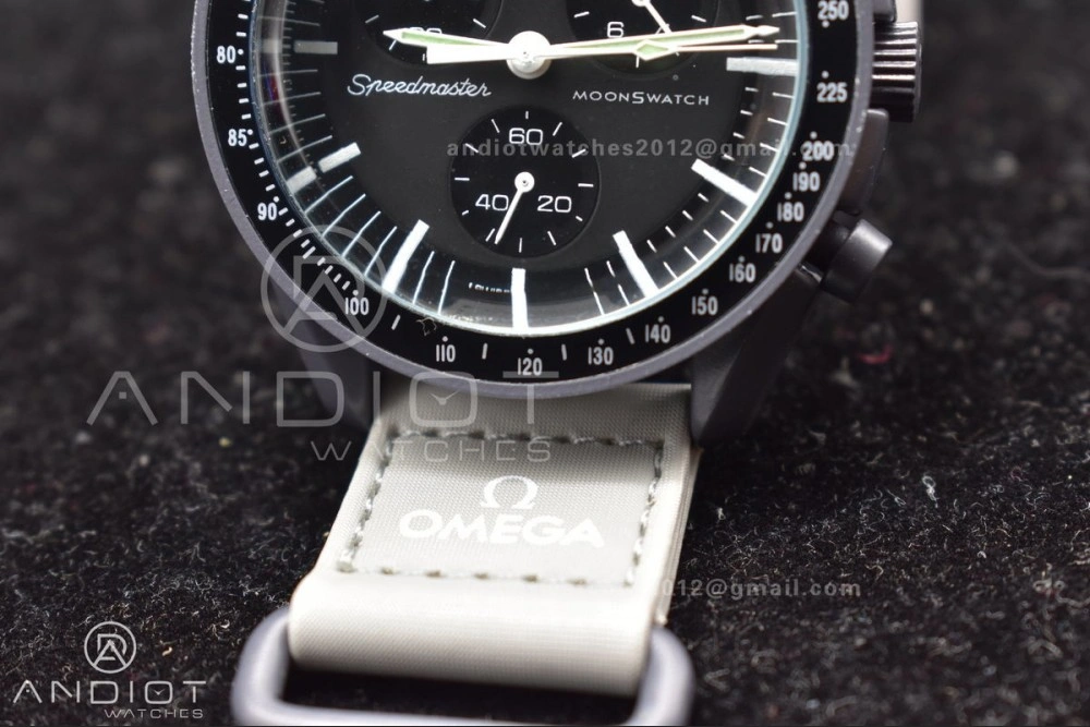 Seasonal Swatch x Omega Bioceramic Moonwatch Mission to Mercury on Nylon Strap Quartz 93