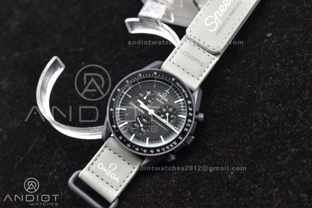 Seasonal Swatch x Omega Bioceramic Moonwatch Mission to Mercury on Nylon Strap Quartz 93