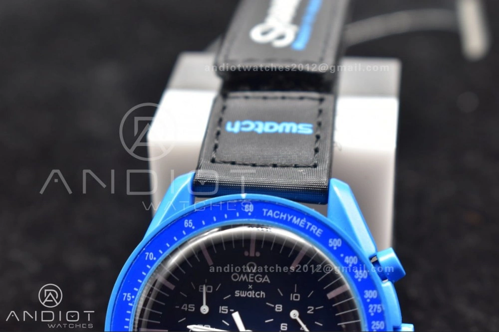 Supportive Swatch x Omega Bioceramic Moonwatch Mission to Neptune on Nylon Strap Quartz 136