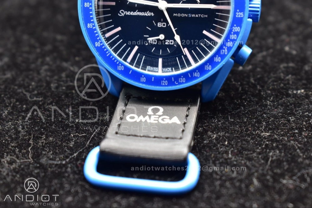 Supportive Swatch x Omega Bioceramic Moonwatch Mission to Neptune on Nylon Strap Quartz 136