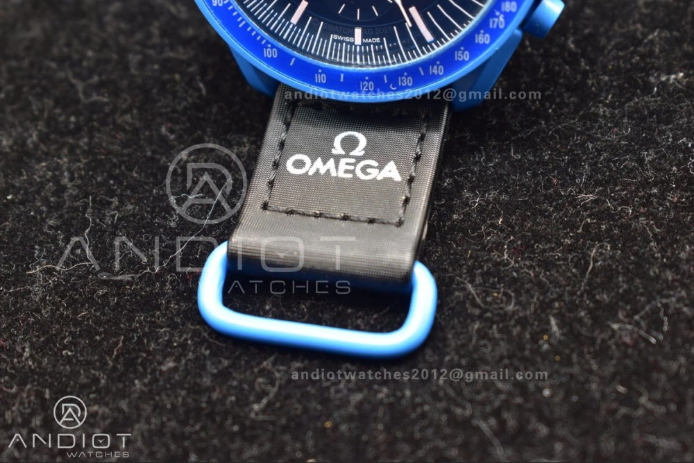 Supportive Swatch x Omega Bioceramic Moonwatch Mission to Neptune on Nylon Strap Quartz 136