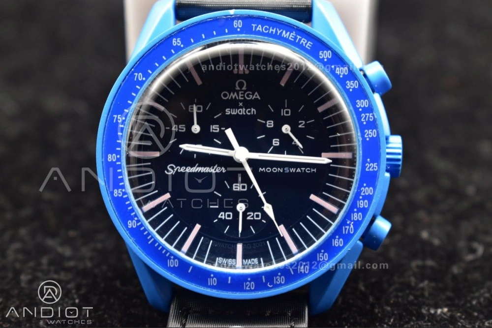 Supportive Swatch x Omega Bioceramic Moonwatch Mission to Neptune on Nylon Strap Quartz 136