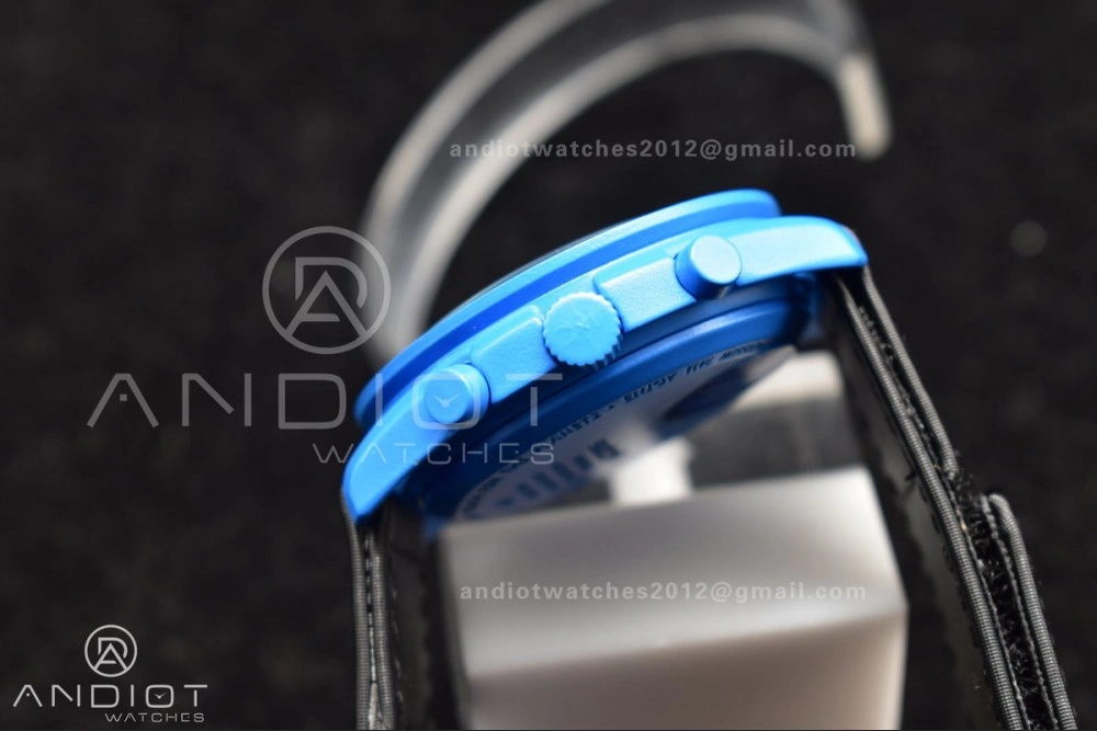 Supportive Swatch x Omega Bioceramic Moonwatch Mission to Neptune on Nylon Strap Quartz 136
