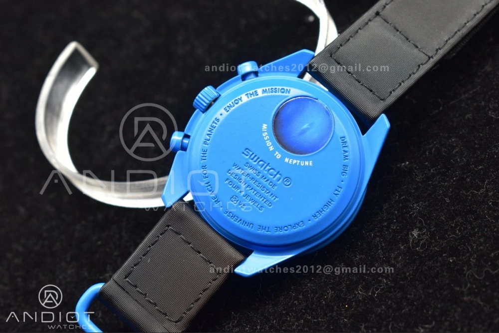 Supportive Swatch x Omega Bioceramic Moonwatch Mission to Neptune on Nylon Strap Quartz 136
