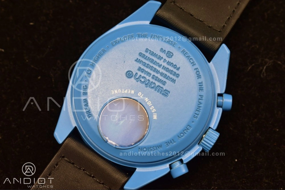 Supportive Swatch x Omega Bioceramic Moonwatch Mission to Neptune on Nylon Strap Quartz 136