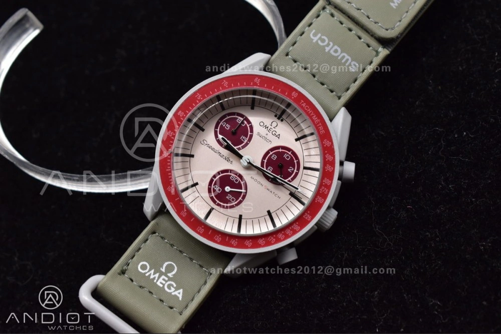 Swatch x Omega Bioceramic Moonwatch Mission to Pluto on Nylon Strap Quartz GoodFit 1182