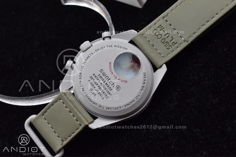 Swatch x Omega Bioceramic Moonwatch Mission to Pluto on Nylon Strap Quartz GoodFit 1182