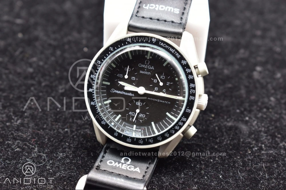 Swatch x Omega Bioceramic Moonwatch Mission to The Moon on Nylon Strap Quartz Sleek 91