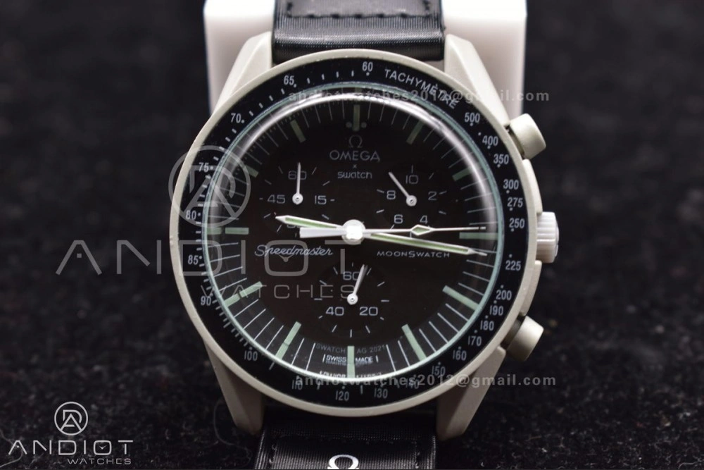 Swatch x Omega Bioceramic Moonwatch Mission to The Moon on Nylon Strap Quartz Sleek 91