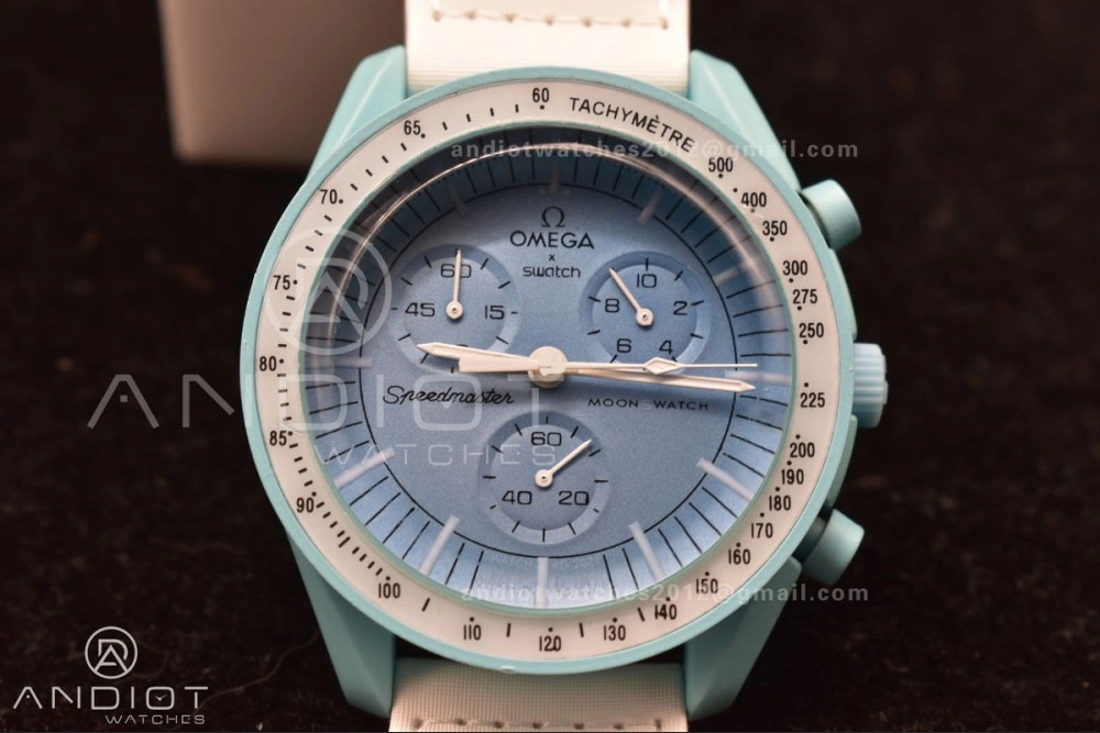 Swatch x Omega Bioceramic Moonwatch Mission to Uranus on Nylon Strap Quartz Sleek 141