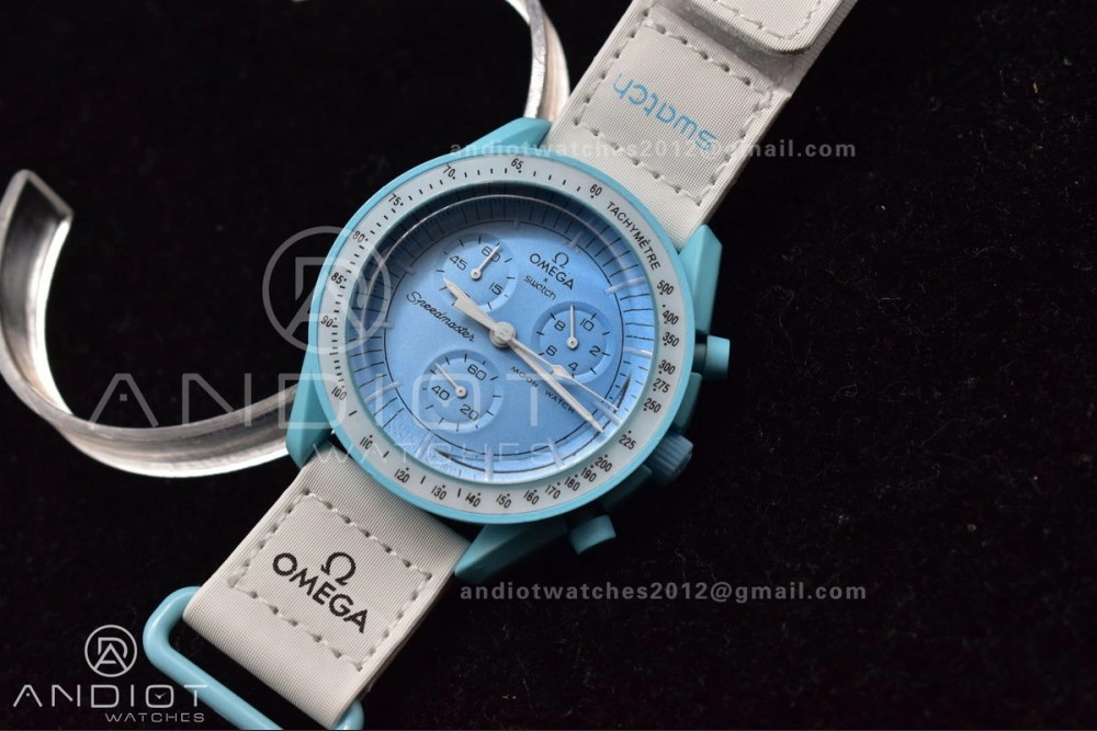 Swatch x Omega Bioceramic Moonwatch Mission to Uranus on Nylon Strap Quartz Sleek 141