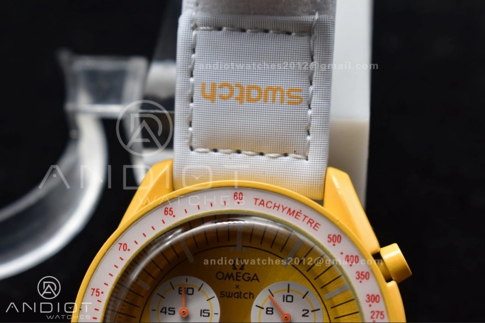 FlexibleFit Swatch x Omega Bioceramic Moonwatch Mission to the Sun on Nylon Strap Quartz 90