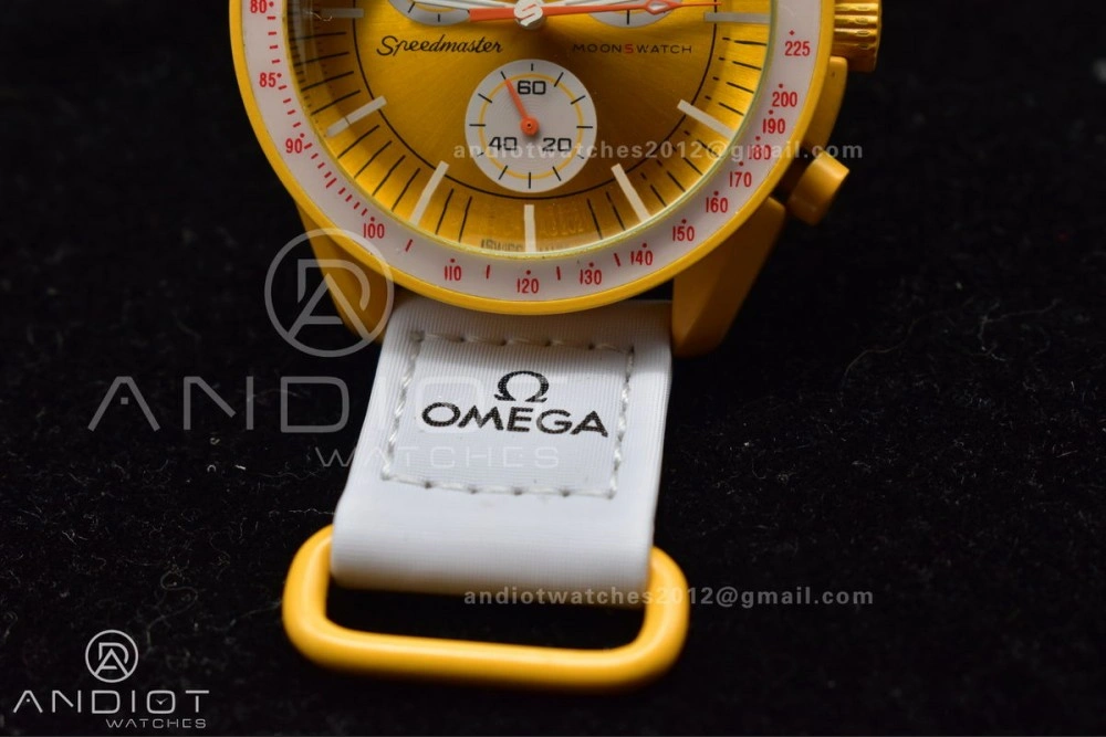 FlexibleFit Swatch x Omega Bioceramic Moonwatch Mission to the Sun on Nylon Strap Quartz 90