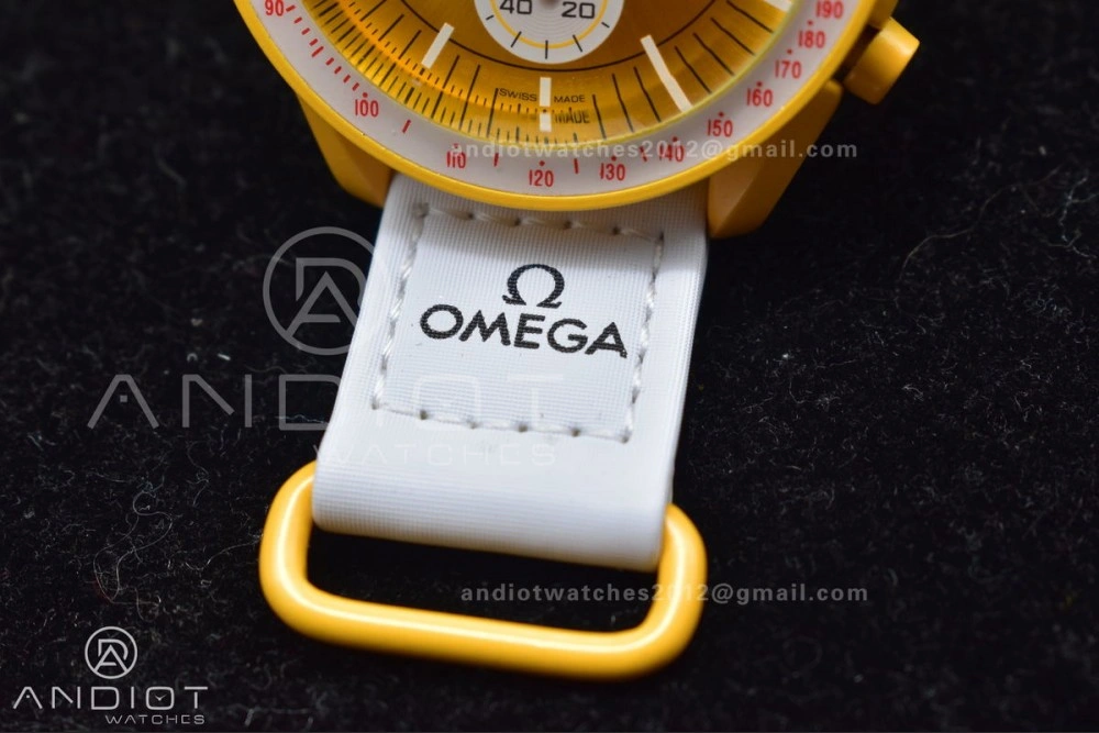 FlexibleFit Swatch x Omega Bioceramic Moonwatch Mission to the Sun on Nylon Strap Quartz 90