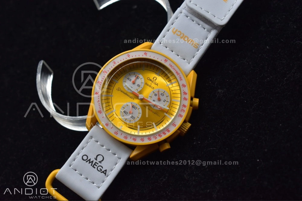 FlexibleFit Swatch x Omega Bioceramic Moonwatch Mission to the Sun on Nylon Strap Quartz 90