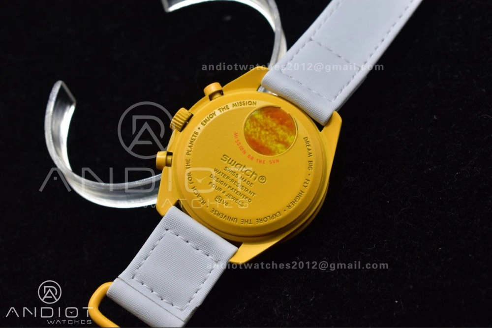 FlexibleFit Swatch x Omega Bioceramic Moonwatch Mission to the Sun on Nylon Strap Quartz 90
