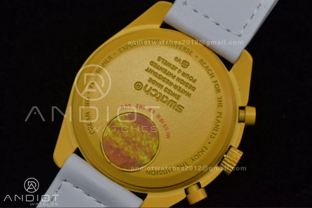 FlexibleFit Swatch x Omega Bioceramic Moonwatch Mission to the Sun on Nylon Strap Quartz 90