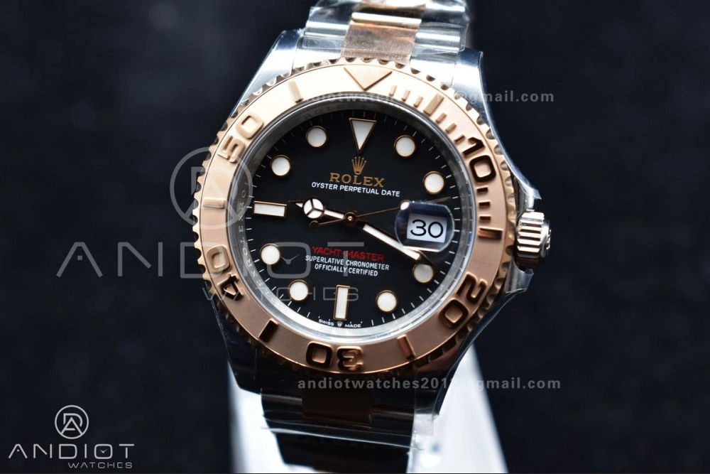 Yacht-Master 126621 Clean 1:1 Best Edition Rose Gold Plated 904L Steel Black Dial On SS Bracelet VR Sophisticated 483
