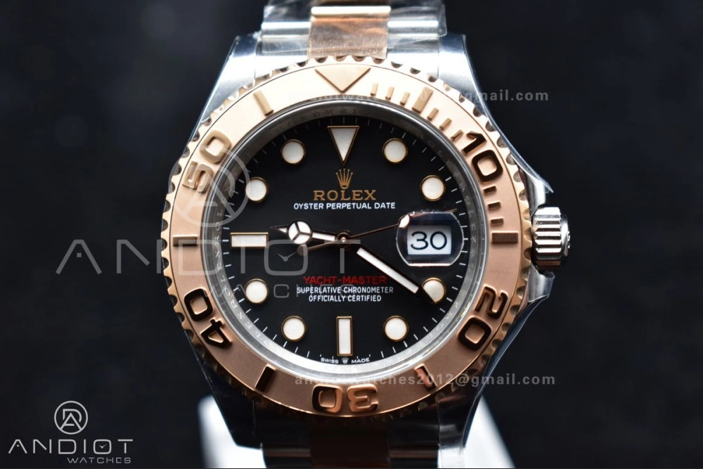 Yacht-Master 126621 Clean 1:1 Best Edition Rose Gold Plated 904L Steel Black Dial On SS Bracelet VR Sophisticated 483