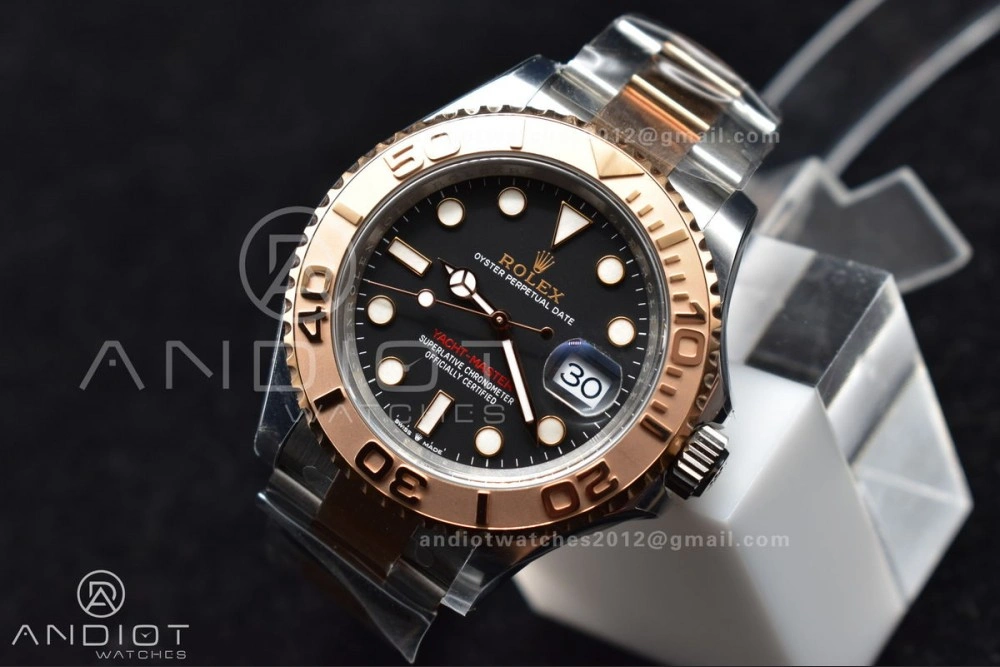 Yacht-Master 126621 Clean 1:1 Best Edition Rose Gold Plated 904L Steel Black Dial On SS Bracelet VR Sophisticated 483