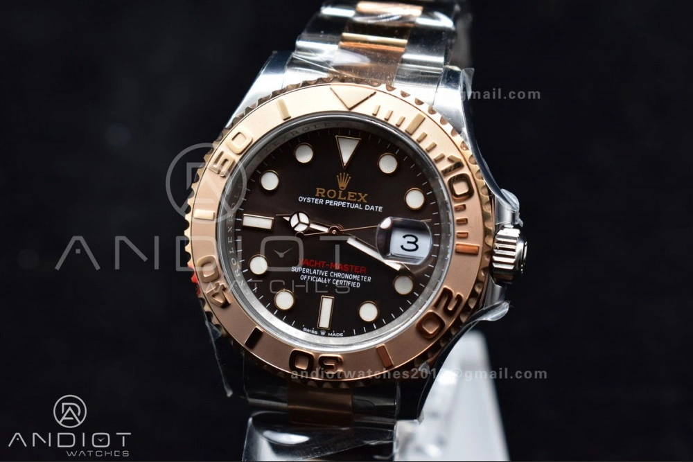 Trendy Yacht-Master 126621 Clean 1:1 Best Edition Rose Gold Plated 904L Steel Brown Dial On SS Bracelet VR 488
