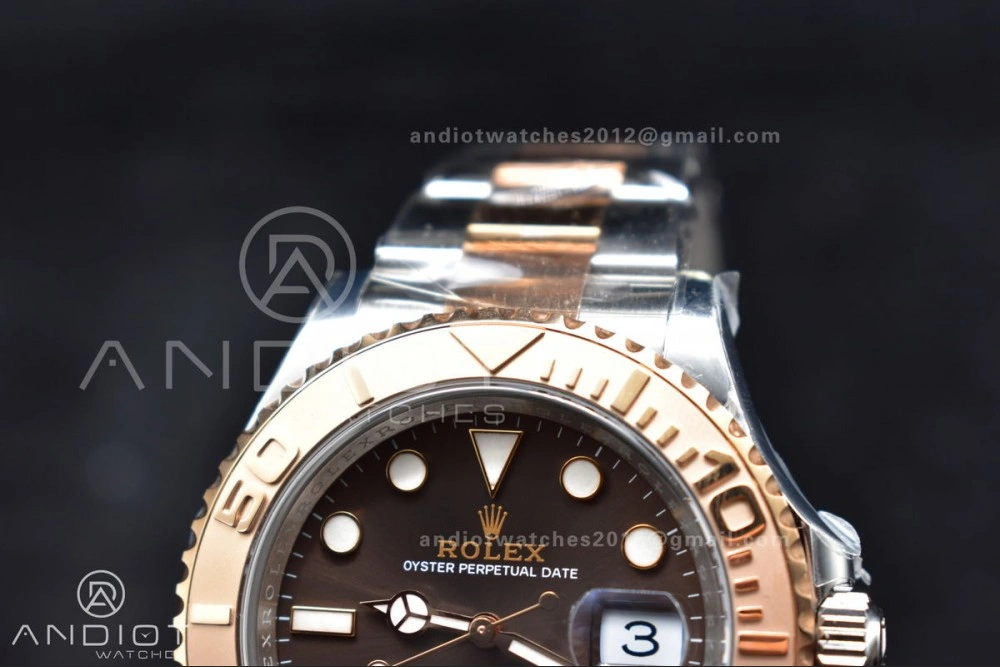 Trendy Yacht-Master 126621 Clean 1:1 Best Edition Rose Gold Plated 904L Steel Brown Dial On SS Bracelet VR 488