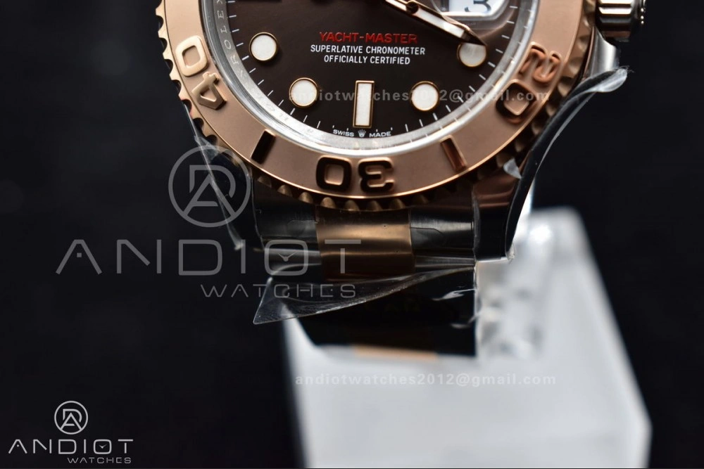 Trendy Yacht-Master 126621 Clean 1:1 Best Edition Rose Gold Plated 904L Steel Brown Dial On SS Bracelet VR 488