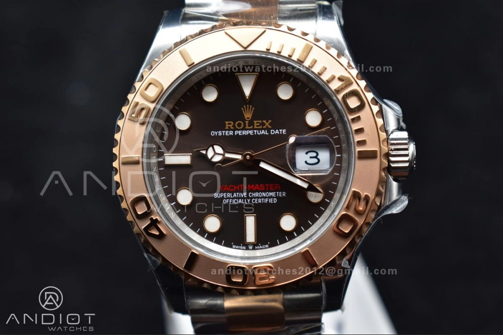 Trendy Yacht-Master 126621 Clean 1:1 Best Edition Rose Gold Plated 904L Steel Brown Dial On SS Bracelet VR 488