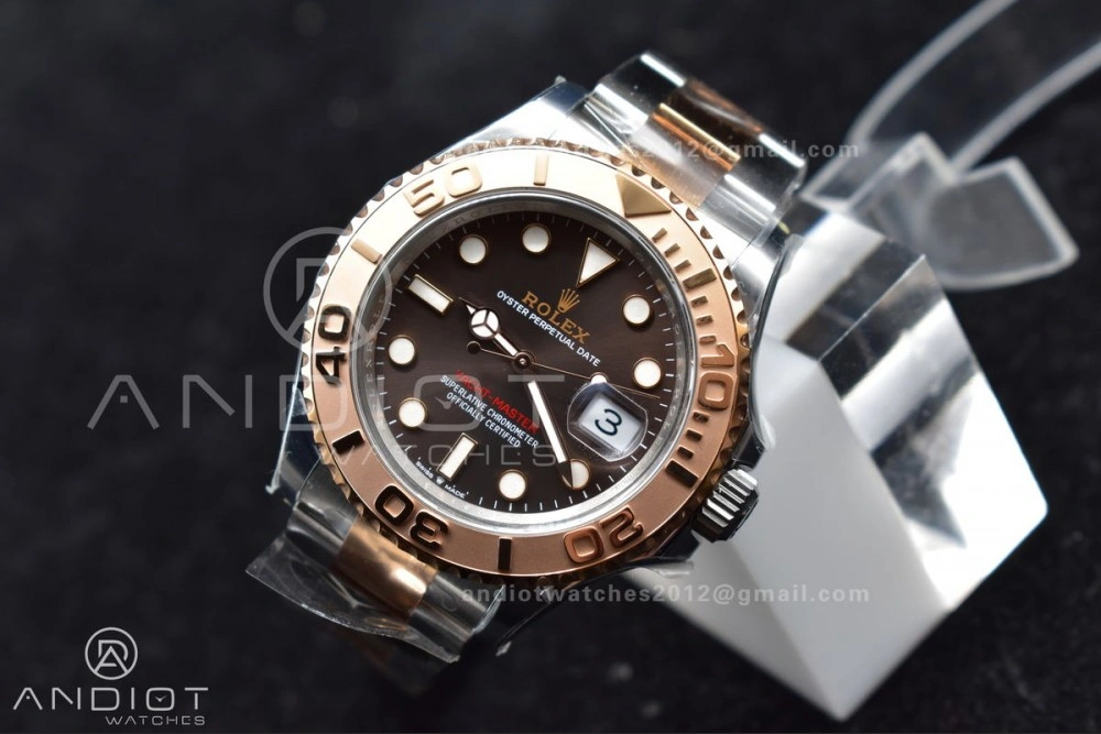 Trendy Yacht-Master 126621 Clean 1:1 Best Edition Rose Gold Plated 904L Steel Brown Dial On SS Bracelet VR 488